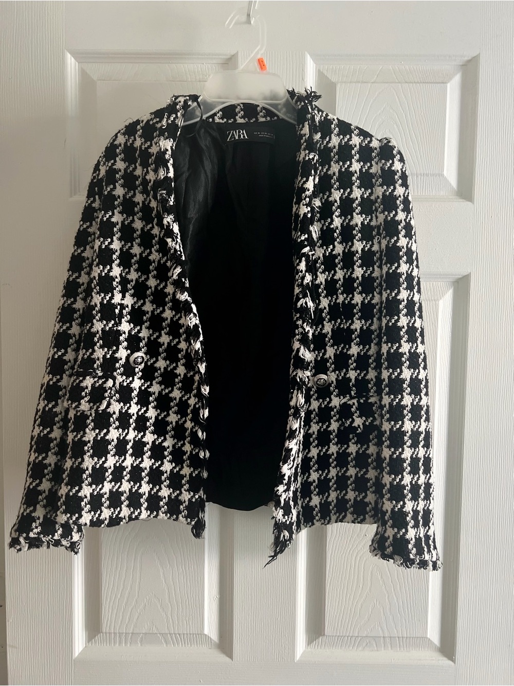 Zara Black and White Houndstooth Tweed Jacket